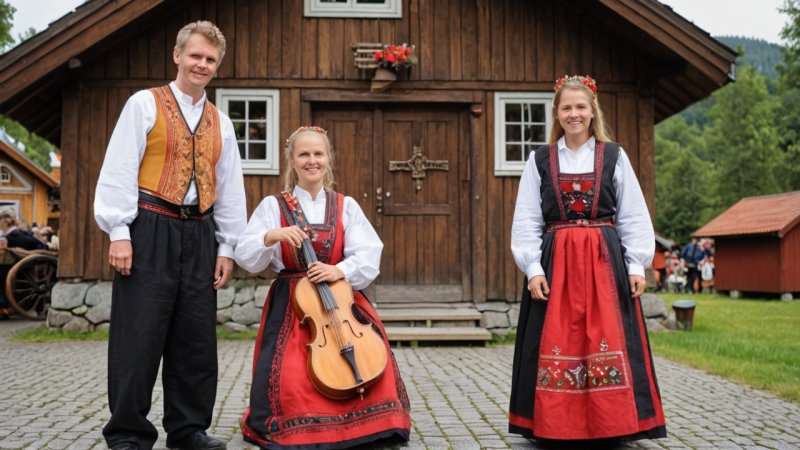 norsk kunst, folkelige tradisjoner, bunad, folkemusikk, stavkirker, håndverk, kulturfestivaler